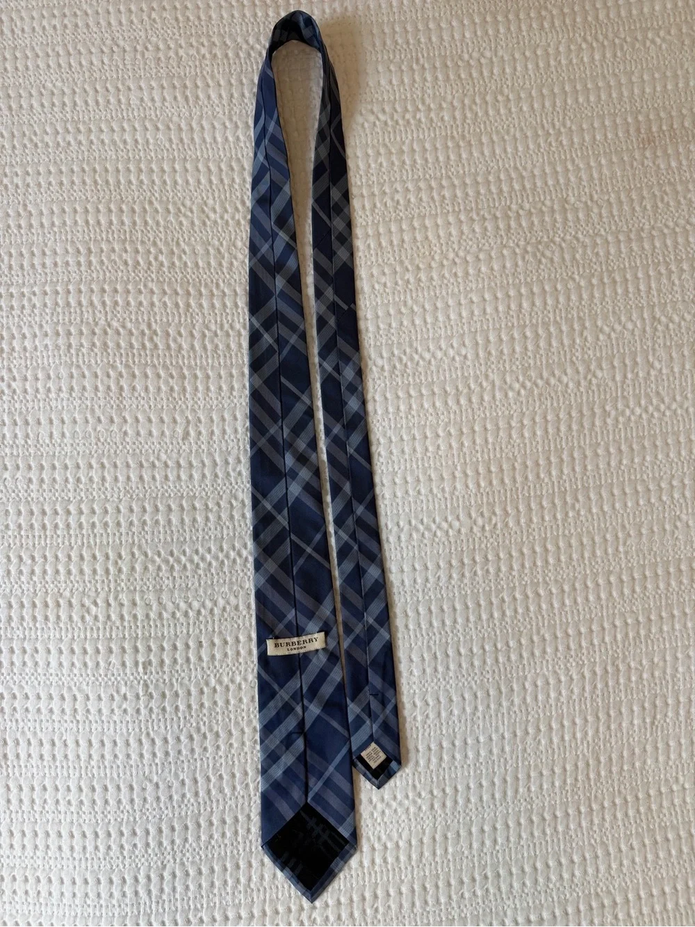 Burberry London Navy and Light Blue Plaid Silk Tie